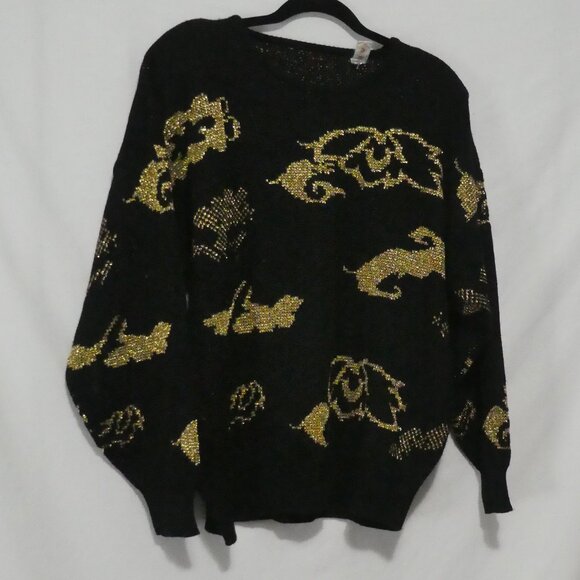Made In Korea | size 42 | Black Sweater With Gold Front and Back Design | GUC - Picture 1 of 14